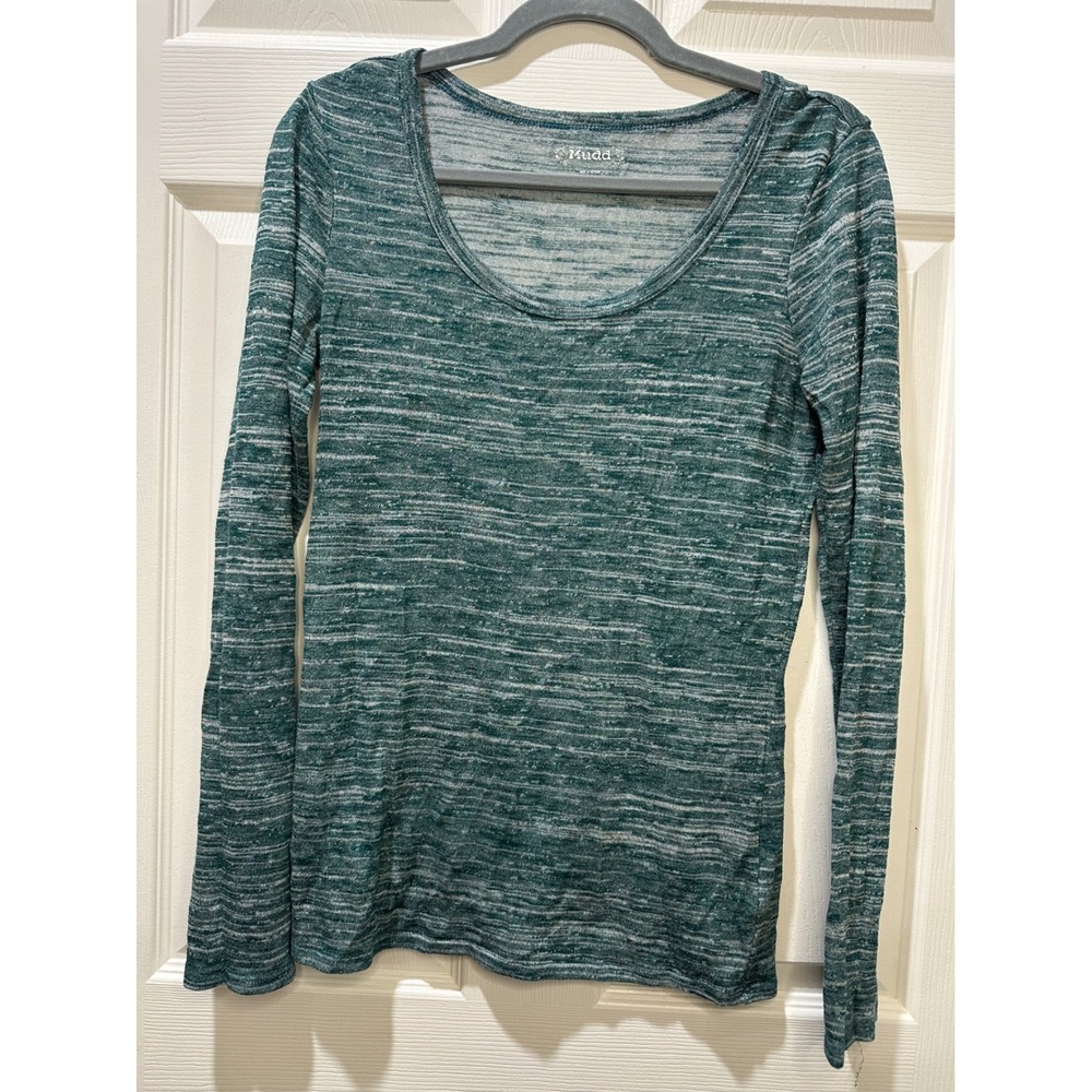 Y2K Mudd Women's Teal Heathered Long Sleeve Scoop Neck Top Shirt Layering Piece